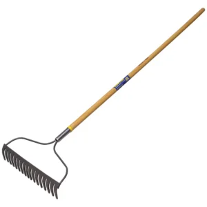 Rastrillo con arco para jardín con mango de madera 54", 17 dientes