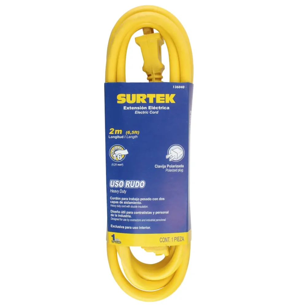 Extensión eléctrica uso rudo polarizada color amarillo, 2 m - Imagen 2