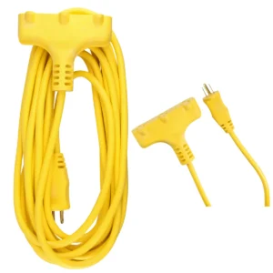Extensión eléctrica tipo abanico uso rudo aterrizada color amarillo, 8 m