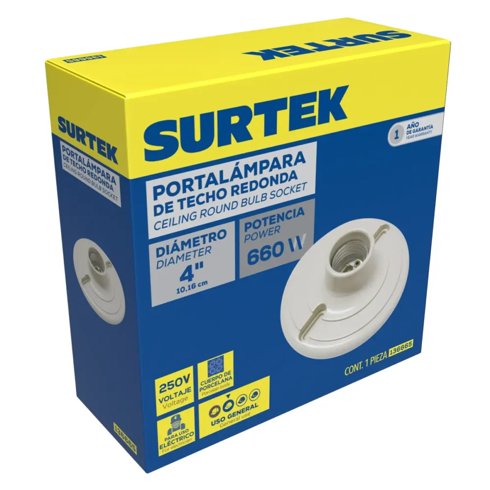 Portalámpara redonda de baquelita para techo 4", color blanco - Imagen 2