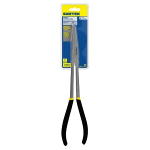 Pinza extra larga para electricista con mango doble plastisol punta fina de 11"