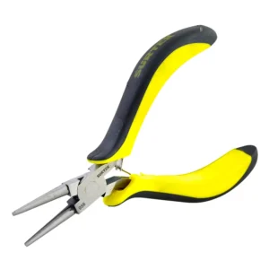 Mini pinza para electrónica con mango bimaterial de 4-3/4" punta redonda