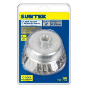 Carda copa trenzada alambre delgado 3" x 0.35 mm con rosca 5/8"