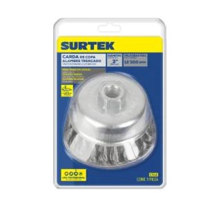 Carda copa trenzada alambre delgado 5" x 0.35 mm con rosca 5/8"