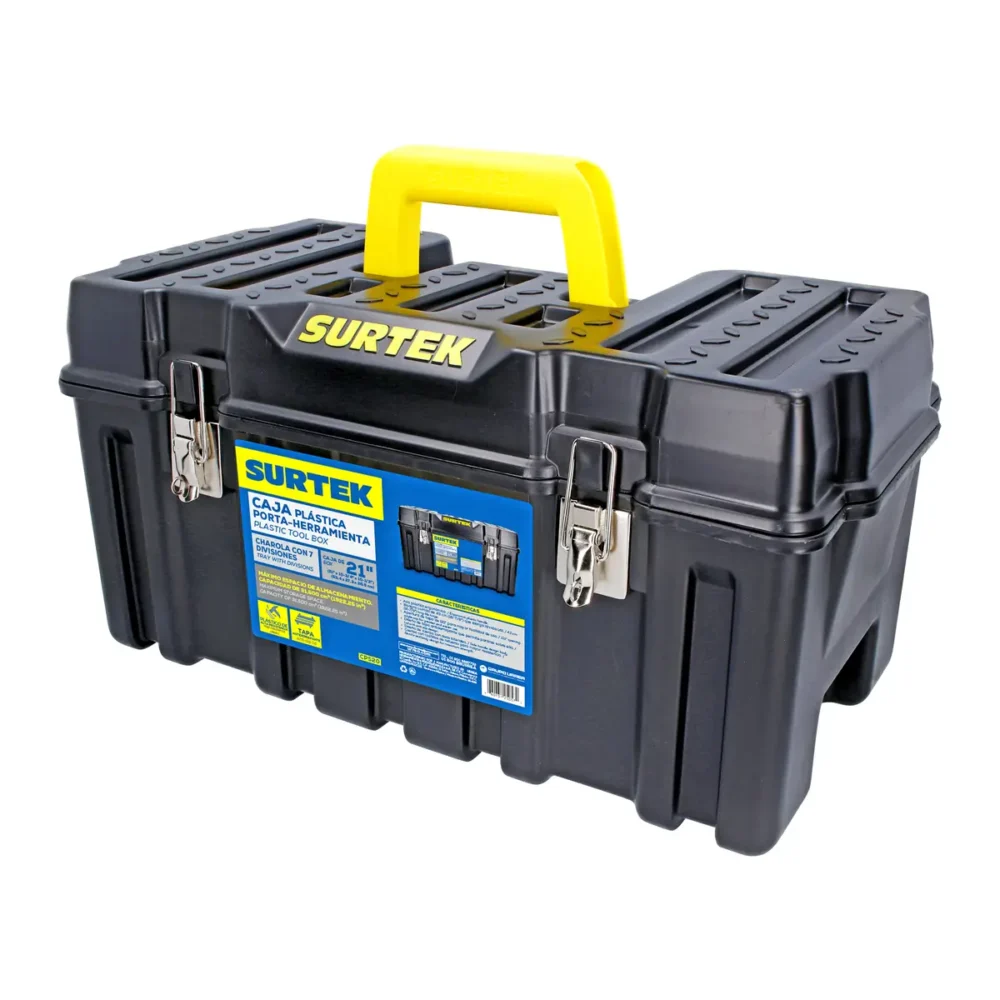 Caja portaherramientas plástica con broches metálicos color negro 21" x 10" x 10"