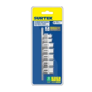 Juego de dados con punta torxhembra cuadro de 1/4" y 3/8, 7 piezas