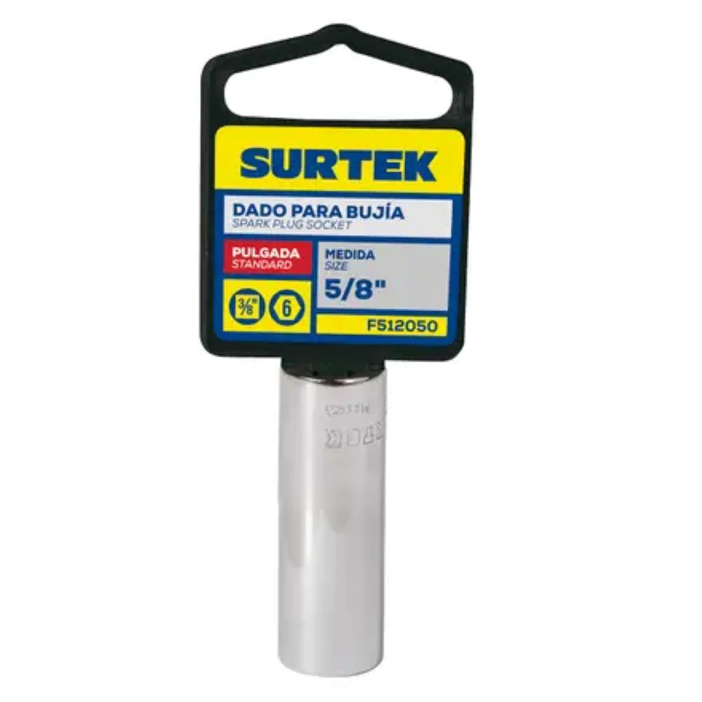 Dado para bujía con neopreno en pulgadas, cuadro 3/8", 6 puntas, 5/8"