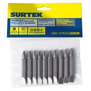 Punta doble Phillips #2 y plana 1/4" para destornillador hexágono de 1/4", 1-1/2" 10 pieza