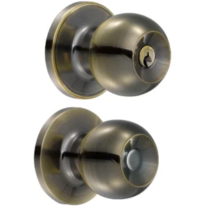 Pomo tubular bola función baño, latón antiguo, llave estándar, blíster