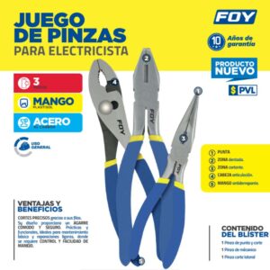 Juego de pinzas para electricista, 3Pzs