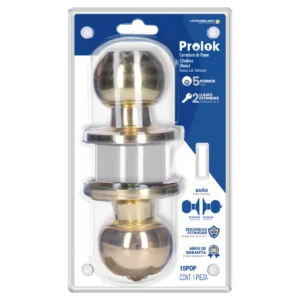 Pomo cilíndrico bola función baño, latón brillante, llave estándar, blíster