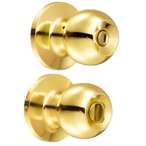 Pomo tubular bola función entrada, latón brillante, llave estándar, blíster