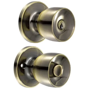 Pomo tubular copa recta función recámara, latón antiguo, llave estándar, blíster