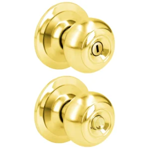 Pomo cilíndrico ovalado función baño, latón brillante, llave estándar, blíster