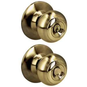 Pomo cilíndrico ovalado función recámara, latón antiguo, llave estándar, blíster