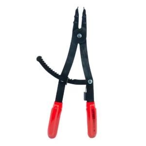 Pinza para cerrar anillos de retención con mecanismo de matraca