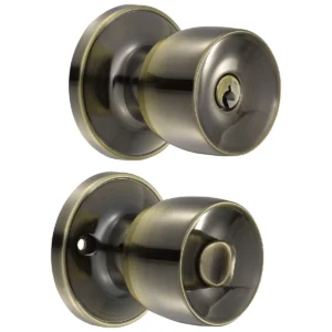 Pomo cilíndrico media copa función recámara, latón antiguo, llave estándar, blíster