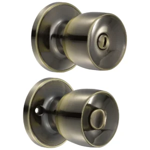 Pomo cilíndrico media copa función baño, latón antiguo, llave estándar, blíster