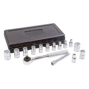 Juego de dados y accesorios cuadro de 1/4" combinado 6 puntas mm, 15 piezas