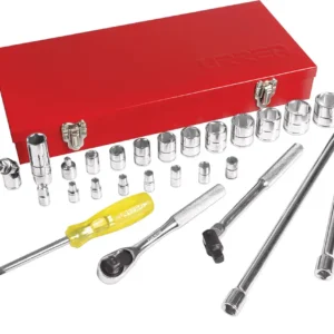 Juego de dados y accesorios cuadro de 1/4" y 3/8" en pulgadas, 27 piezas