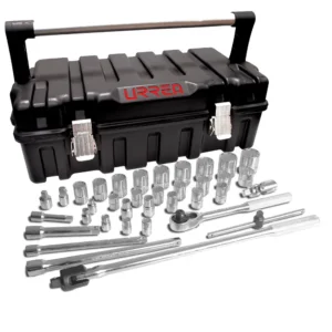 Juego de dados y accesorios cuadro de 3/8" y 1/2" en pulgadas en caja plástica, 37 piezas