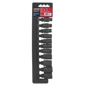 Juego de dados de impacto cuadro de 3/8", 6 puntas, métricos, 11 piezas