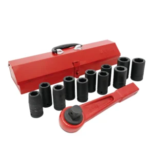 Juego de dados largos y accesorios de impacto cuadro de 3/4", métricos, 13 piezas