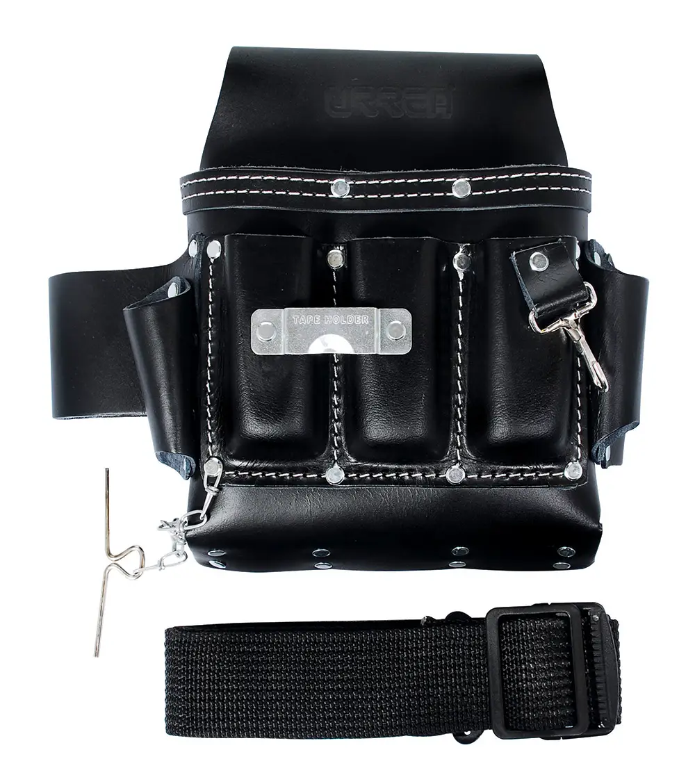 Portaherramientas de piel tipo vaqueta, 10 bolsillos