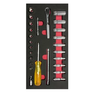 Juego de dados cortos, largos y accesorios cuadro de 1/4" en pulgadas 26 piezas, CH102-C