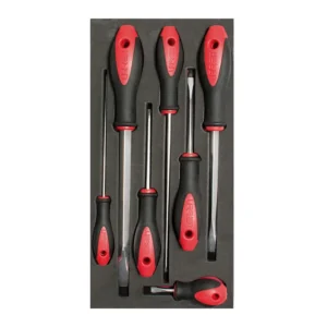 Juego de destornilladores con mango bimaterial punta plana 7 piezas, CH117-C