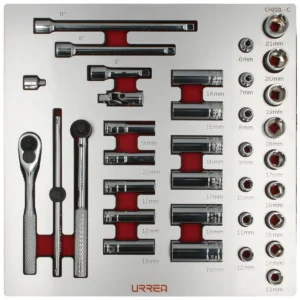 Juego de dados cortos, largos y accesorios cuadro de 3/8" métricos 35 piezas, CH202L-C