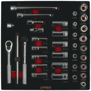 Juego de dados cortos, largos y accesorios cuadro de 3/8" métricos 35 piezas, CH202-C