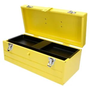 Caja portaherramientas metálica color amarillo con charola 16" x 7" x 6"