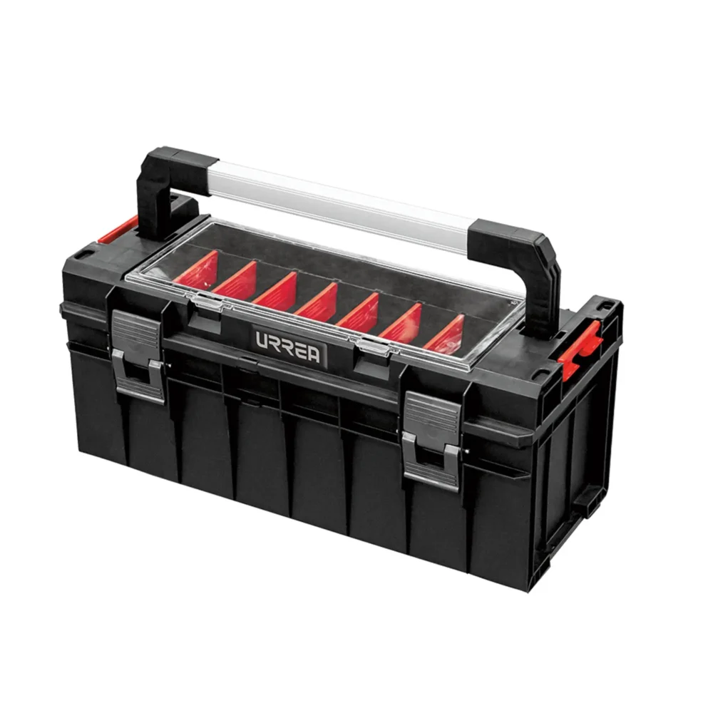Caja portaherramientas plástica modular con organizador color negro 21"x 10" x 9"