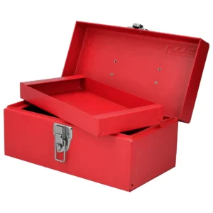 Caja portaherramientas metálica con asa plástica color rojo 11" x 6" x 5"