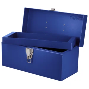 Caja portaherramientas metálica con asa plástica color azul 14" x 6" x 6"