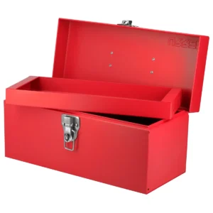 Caja portaherramientas metálica con asa plástica color rojo 14" x 6" x 6"