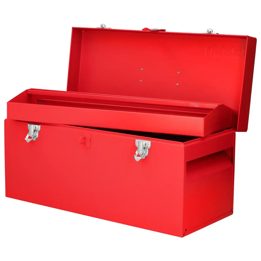 Caja portaherramientas metálica con asa plástica color rojo 20" x 8" x 9"