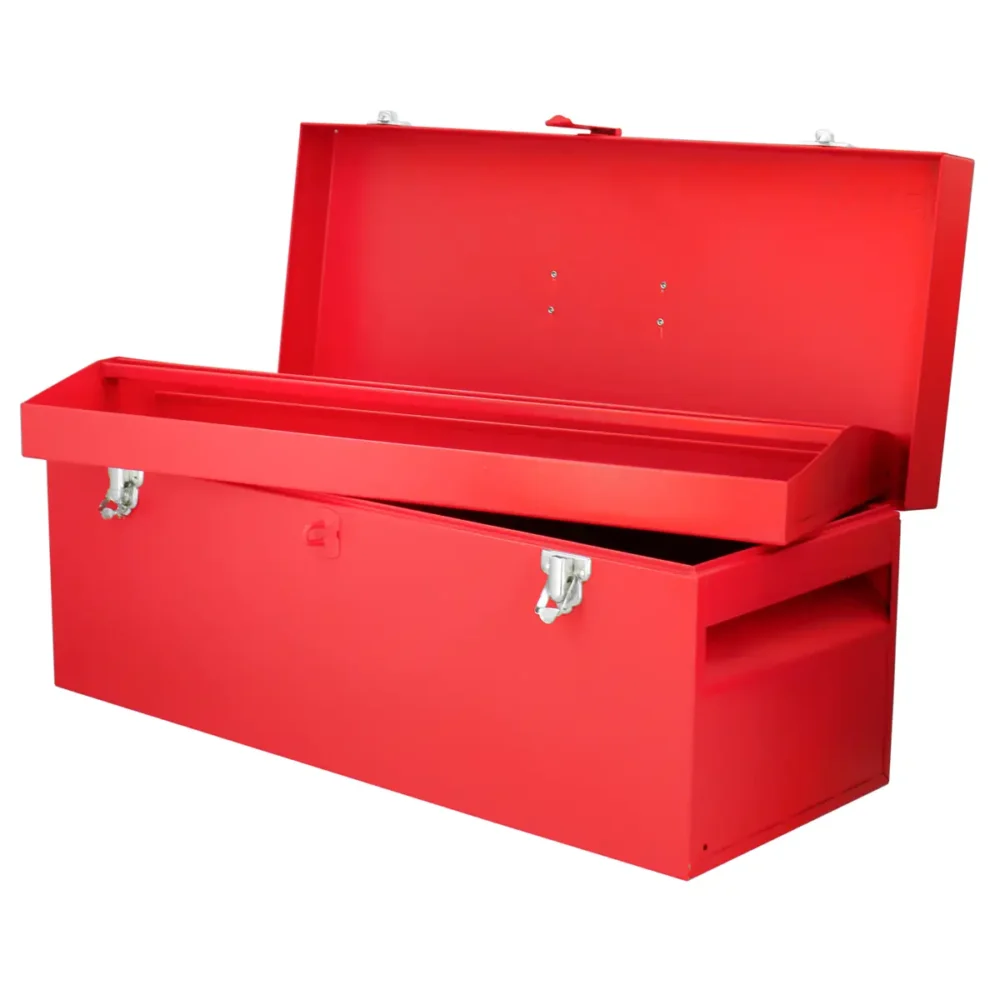 Caja portaherramientas metálica con asa plástica color rojo 24" x 9" x 9"