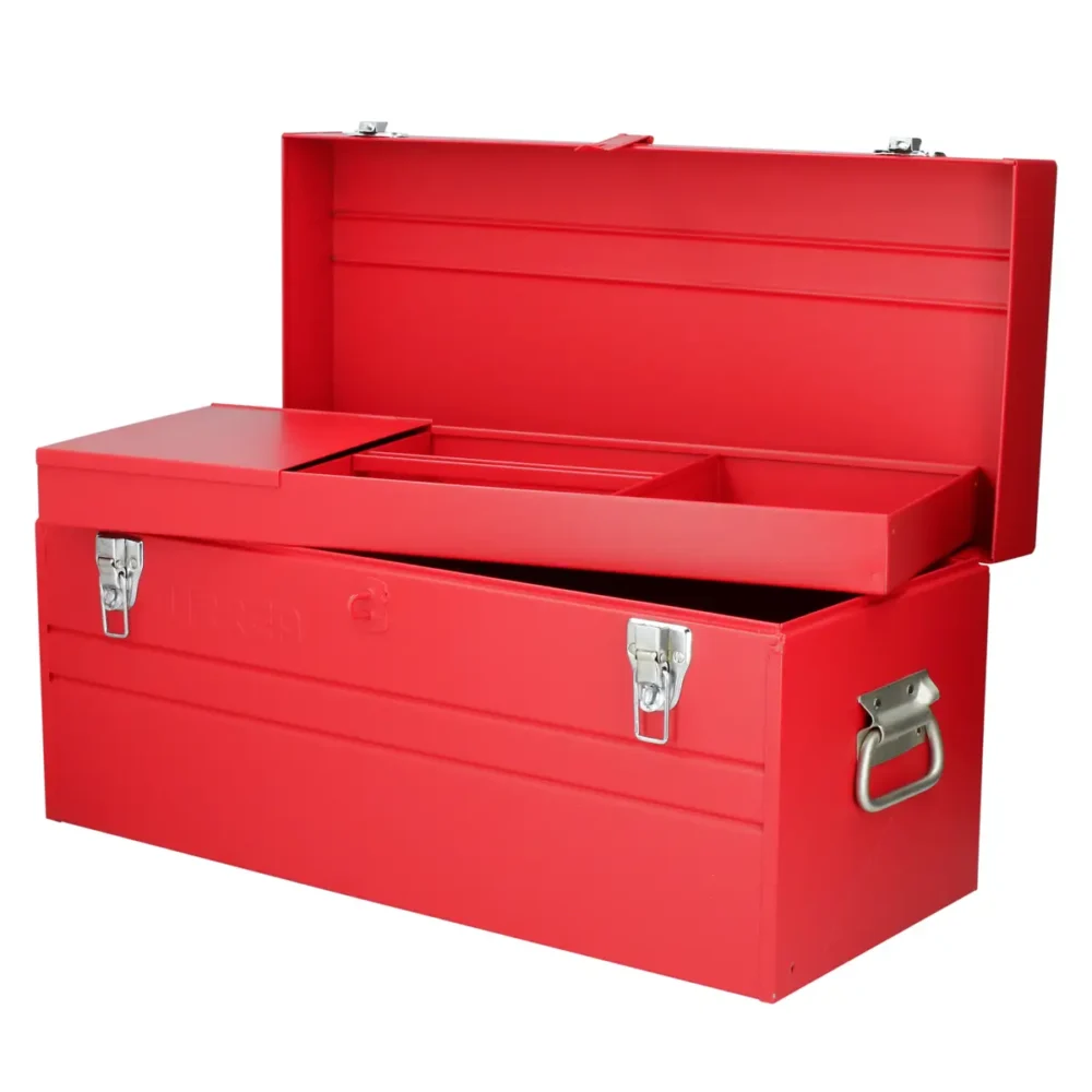 Caja portaherramientas metálica con asa plástica color rojo 23" x 10" x 11"