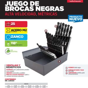 Juego de brocas negras de alta velocidad, Métricas 1-13 mm