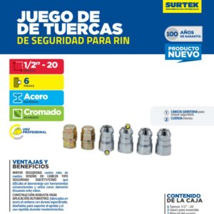 Juegos de tuercas de seguridad para rin, 1/2"-20