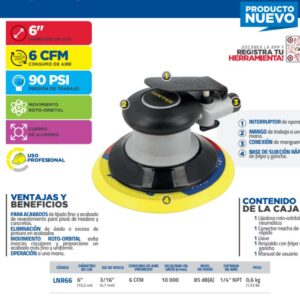 Lijadora neumática rotativa 6" 10,000RPM, eje de 3/16"