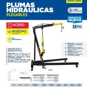 Pluma hidráulica plegable con patas V, 1 ton