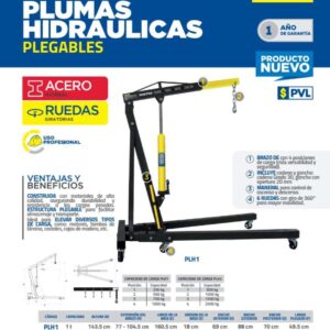 Pluma hidráulica plegable con patas V, 2 ton