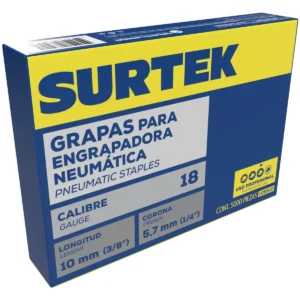 Grapas para engrapadora neumática calibre 18, corona 1/4", largo 3/8", 5000 piezas