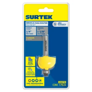 Broca para router de acero bocel cuarto con balero 1-1/8" zanco de 1/4"