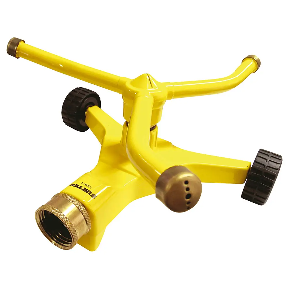 Aspersor estacionario con base metálica de 3 brazos con ruedas, 3/4" GHT