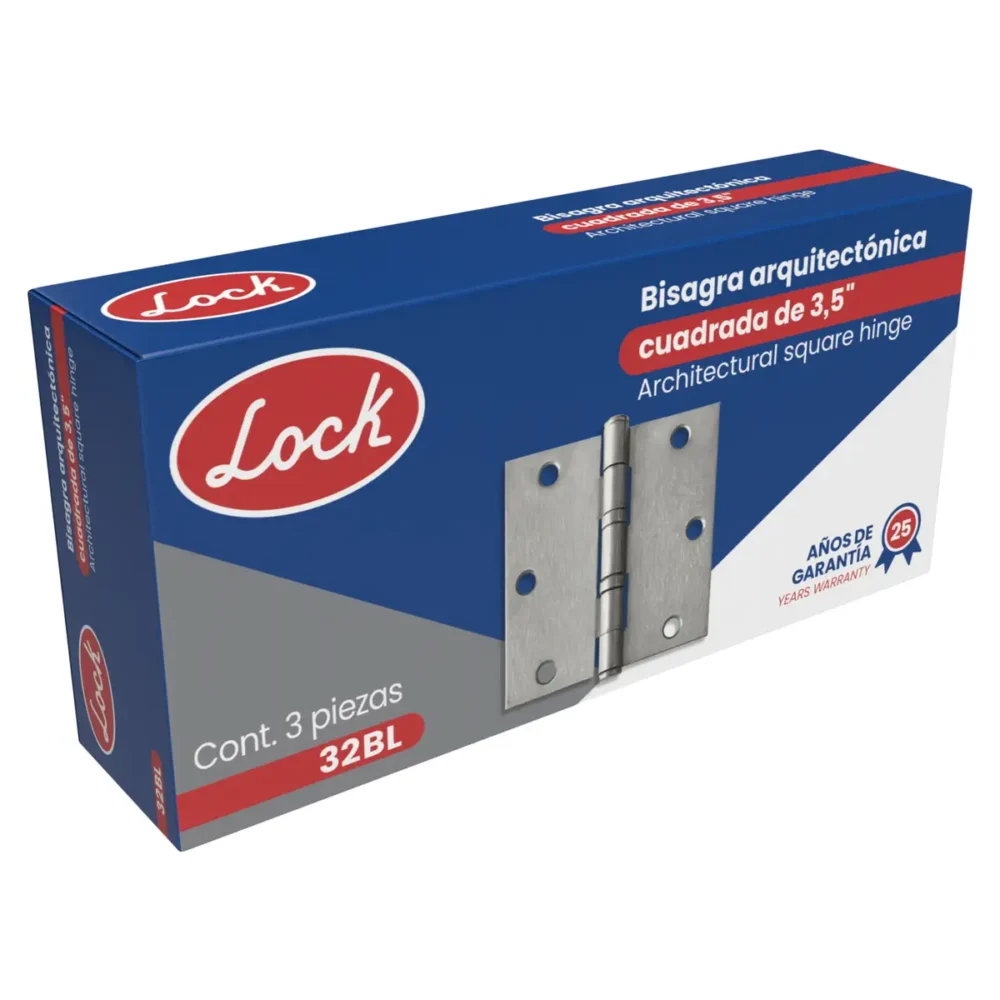 Bisagra cuadrada arquitectónica con balero de acero níquel satinado 3.5" x 3.5"