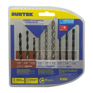 Juego combinado de brocas para metal, concreto y madera, 9 piezas